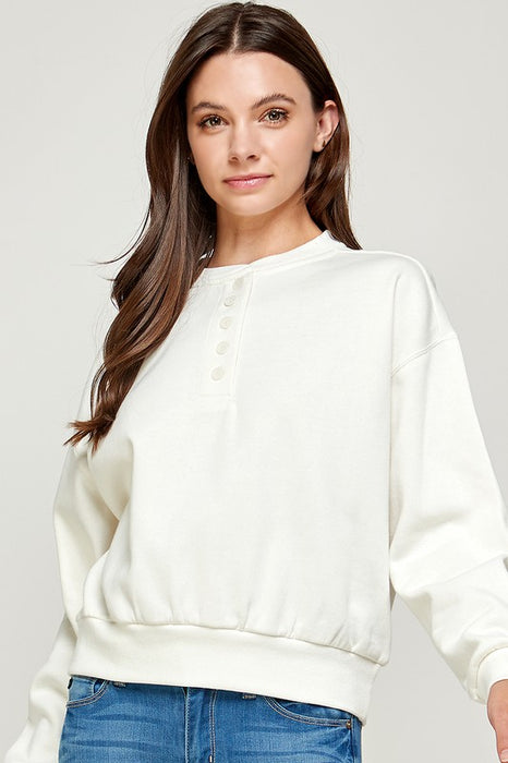 HENLEY FLEECE BUTTON SWEATSHIRT