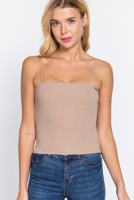 STRAIGHT NECK RIB KNIT CAMI TOP