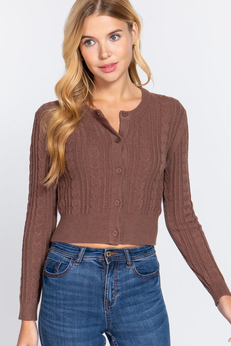 CREW NECK CABLE SWEATER CARDIGAN