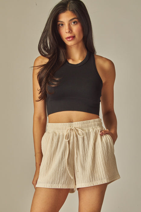Crinkled Drawstring Pocket Shorts