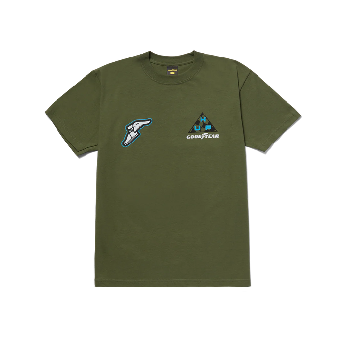 HUF X GOODYEAR GRAND PRIX TRIPLE TRIANGLE OLIVE TEE