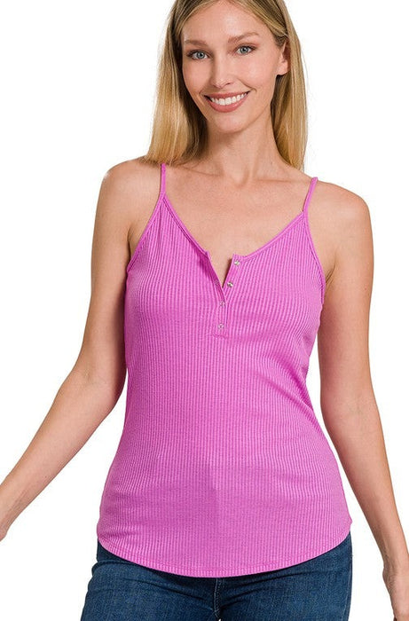 RIBBED SNAP BUTTON CLOSURE CAMI TOP