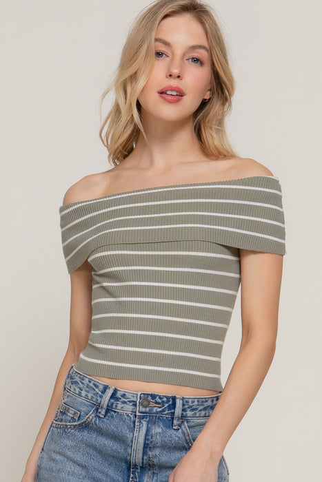 OFF THE SHOULDER STRIPE SPRING SWEATER