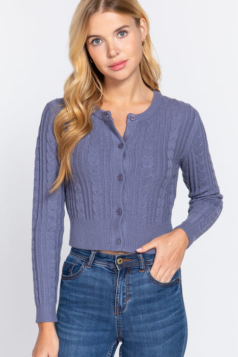CREW NECK CABLE SWEATER CARDIGAN