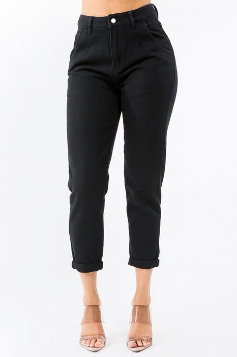 HIGH WAIST PLEATED WAIST MOM JEANS