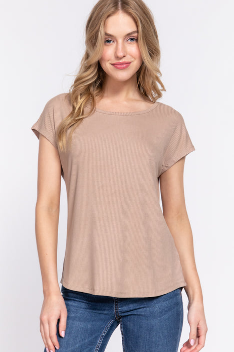 SHORT DOLMAN SLV RIB KNIT TOP