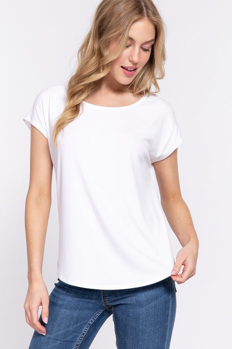 SHORT DOLMAN SLV RIB KNIT TOP