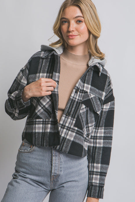 Plaid Shacket With Detachable Hood