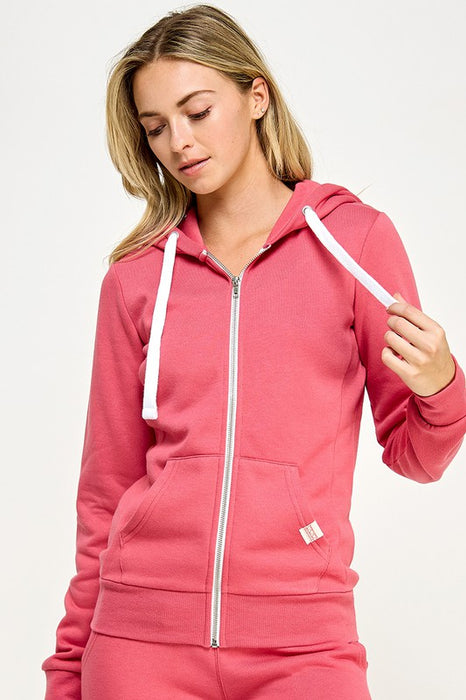 SOLID FLEECE ZIP-UP HOODIE