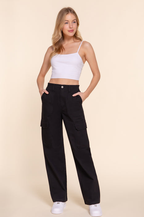 POCKET DETAIL DENIM CARGO LONG PANTS