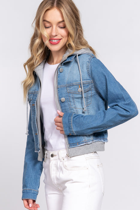 LONG SLV TERRY HOODIE DENIM JACKET