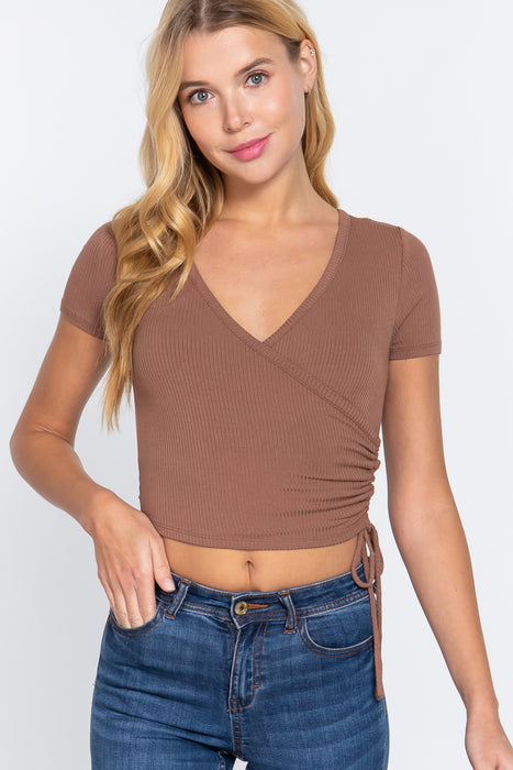SHORT SLV SURPLICE RUCHED TOP