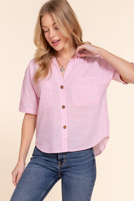 SHORT SLV STRIPE WOVEN SHIRT