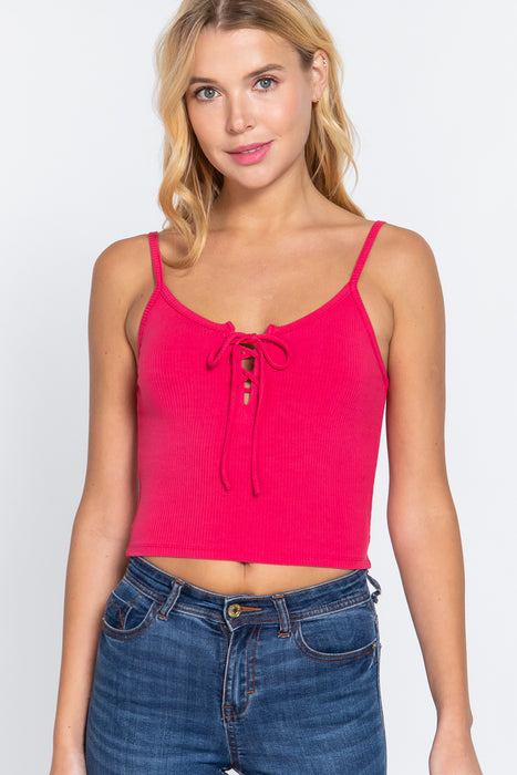 FRONT RIBBON HEAVY RIB KNIT CAMI TOP