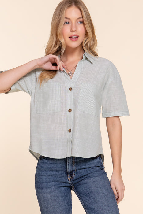 SHORT SLV STRIPE WOVEN SHIRT