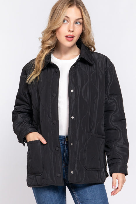 NOTCHED COLLAR QUILTED PUFFER SHACKET