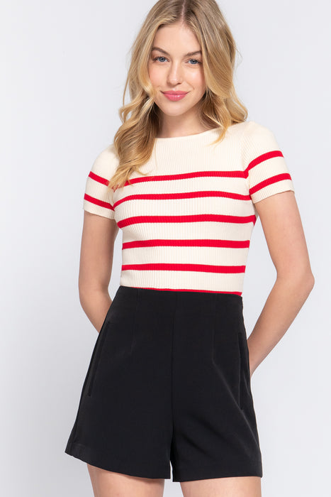 BOAT NECK STRIPE SWEATER TOP