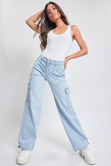 Junior Low Rise Cargo Jeans with Bungee Hem