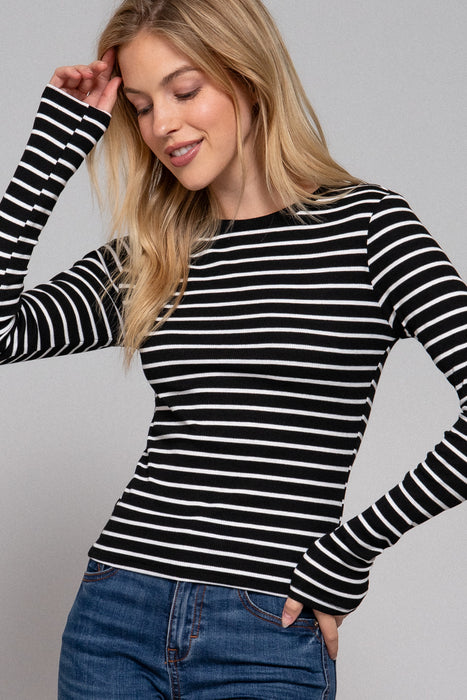 LONG SLV CREW NECK Y/D STRIPE KNIT TOP