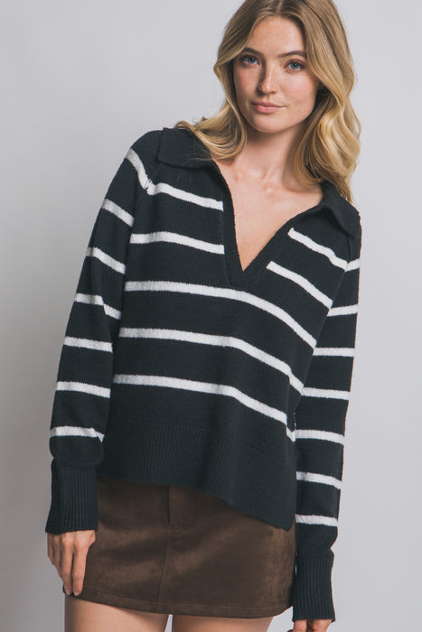 V-Neck Stripe Polo Sweater