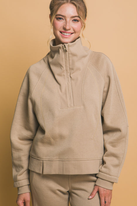 Half Zip Sweatshirt With Funnel Neck