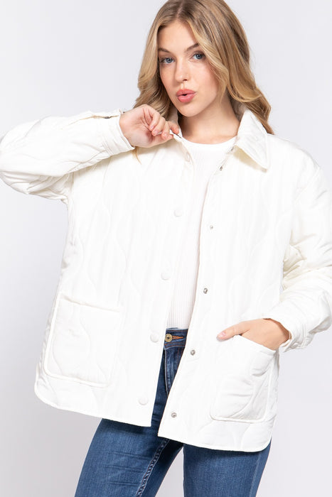 NOTCHED COLLAR QUILTED PUFFER SHACKET