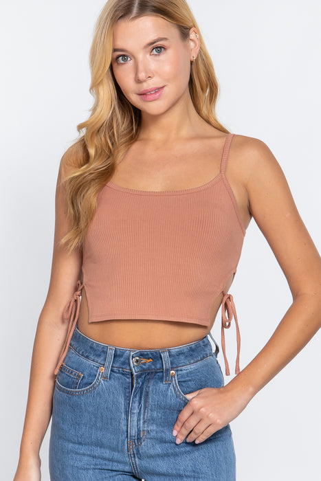 SIDE OPEN w/TIE HEAVY RIB KNIT CAMI