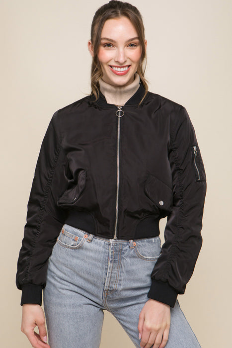 Zip Up Bomber Jacket With Sleeve Zipper Detail