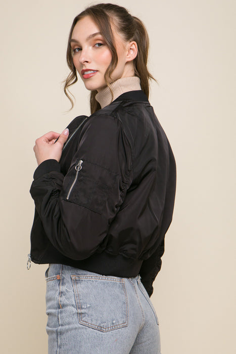 Zip Up Bomber Jacket With Sleeve Zipper Detail