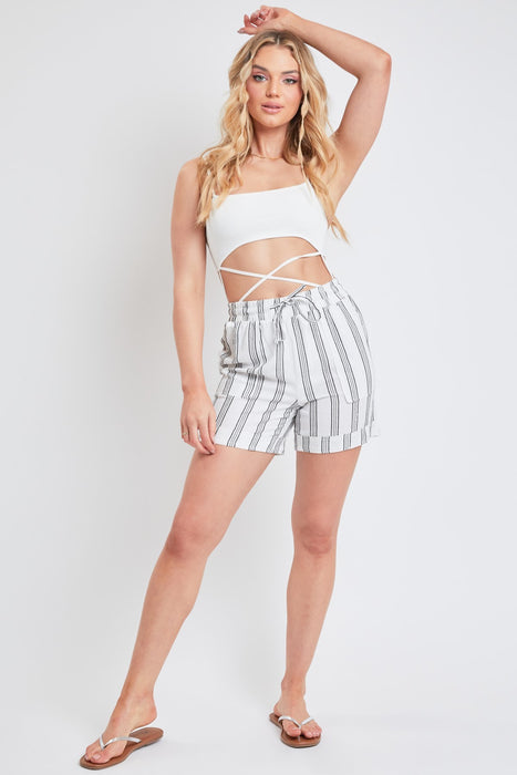 Junior Drawstring Linen Short With Porkchop Pocket
