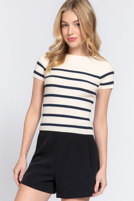 BOAT NECK STRIPE SWEATER TOP