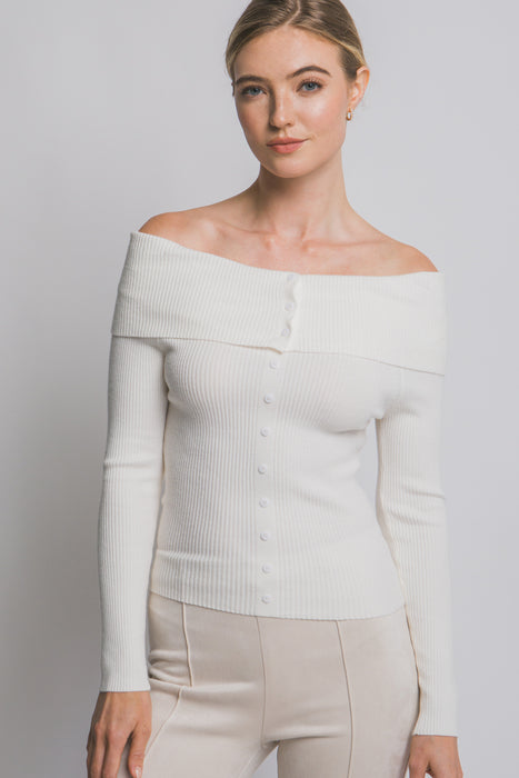 Off Shoulder Ribbed Cardigan