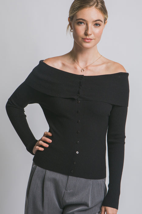 Off Shoulder Ribbed Cardigan