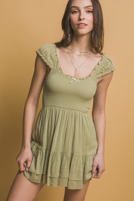 Smocked Short Sleeve Mini Dress