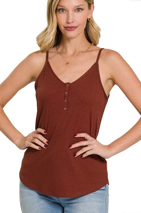 RIBBED SNAP BUTTON CLOSURE CAMI TOP