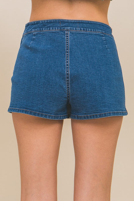 Denim Snap-On Button Skorts