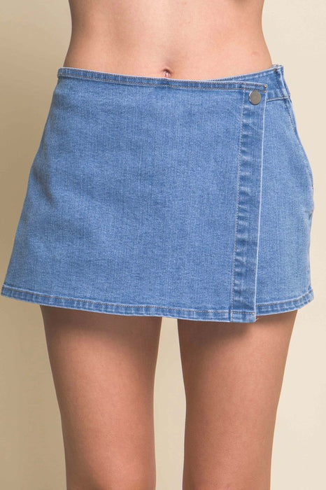 Denim Snap-On Button Skorts