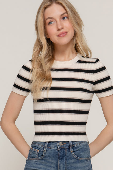 SHORT SLV MULTI STRIPE SPRING SWEATER