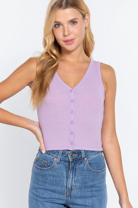 SLVLESS BUTTONED RIB KNIT CARDIGAN