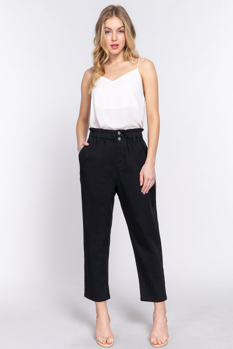 PAPER BAG STRETCH COTTON TWILL PANTS