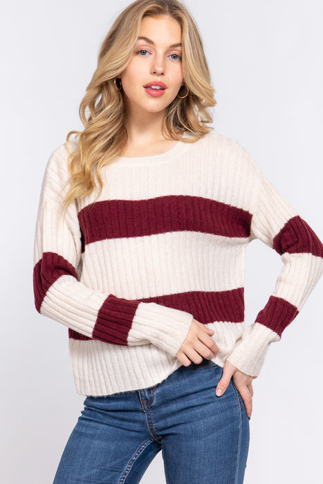 LONG SLV ROUND NECK STRIPE SWEATER