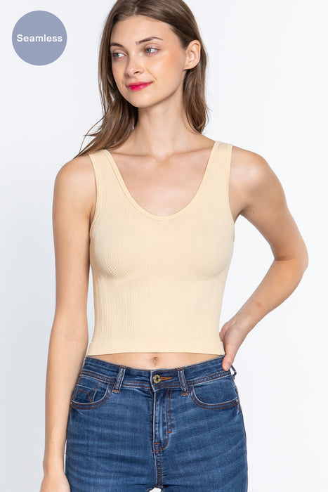 REVERSIBLE V-NECK/SCOOP NECK SEAMLESS RIB TANK
