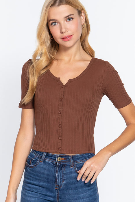 ELBOW SLV RIB KNIT CARDIGAN