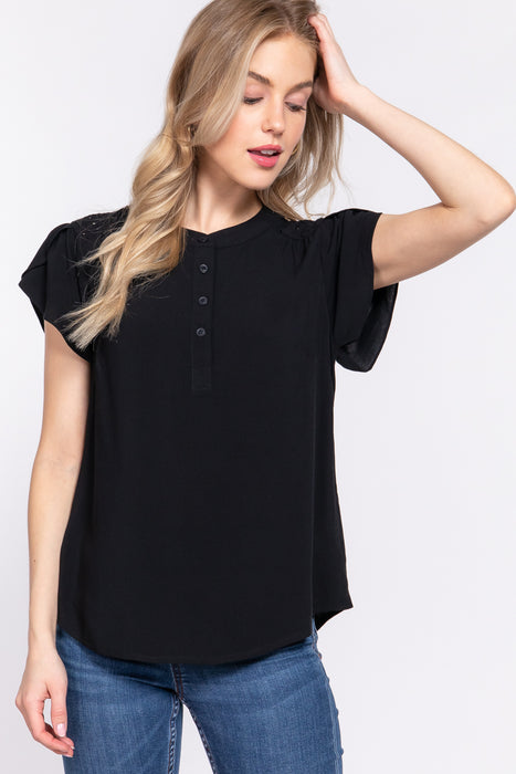 TULLIP SHORT SLV WOVEN BLOUSE