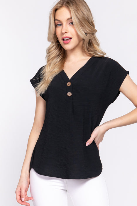 DOLMAN SHORT SLV V-NECK WOVEN BLOUSE