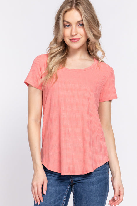 SHORT SLV BACK SLIT DETAIL KNIT TOP