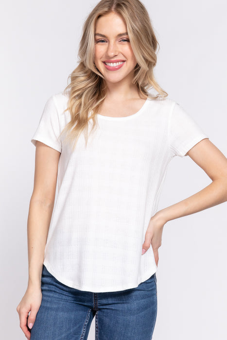 SHORT SLV BACK SLIT DETAIL KNIT TOP