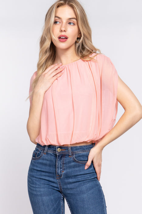 SLEEVELESS DRAPED MESH TOP