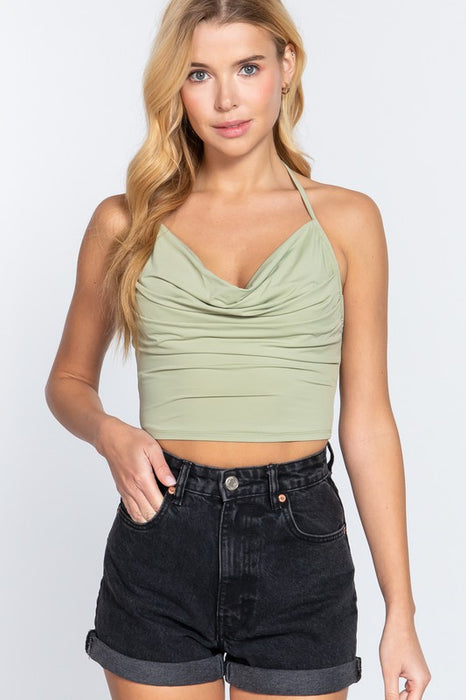 HALTER COWL NECK DROOPY GREEN SAGE TOP