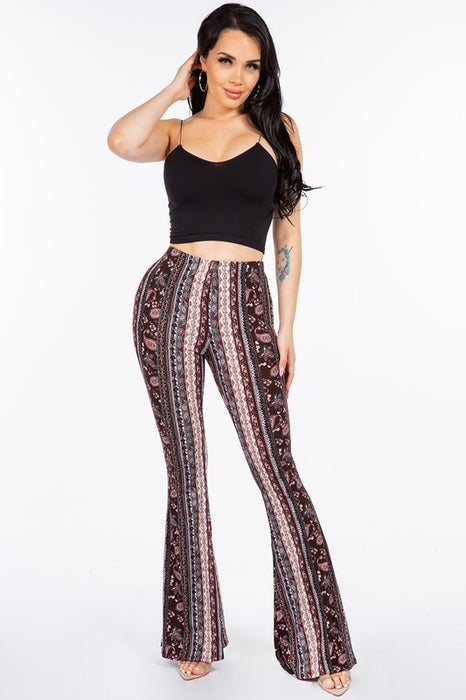 BOHO FLORAL FLARED BROWN PANTS